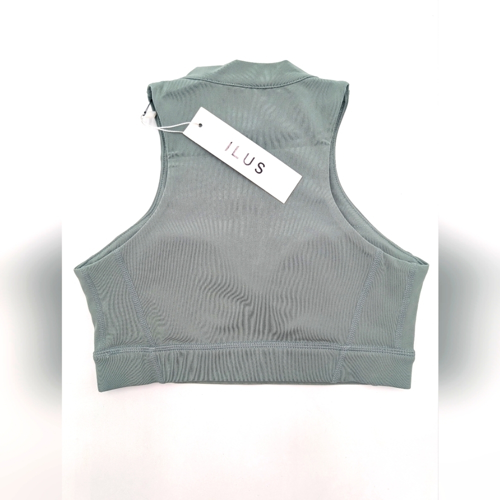 NWT ILUS Essential  Size XS Sea Foam High Neck Crop Top Front Zip It All In Bra - Picture 4 of 17